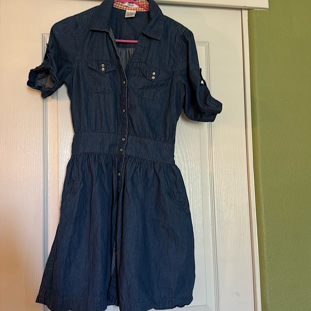 Prototype chambray denim dress tie back Pearl snap western girlie size medium